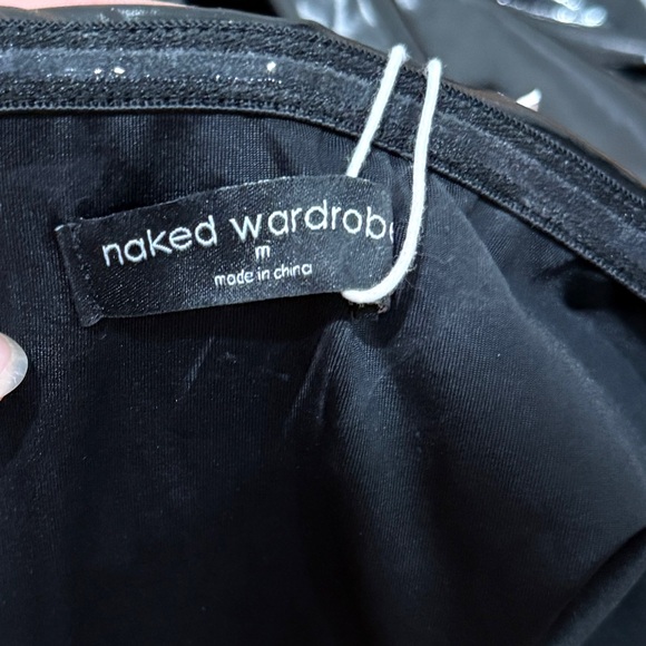 ‼️SOLD‼️NWT Naked Wardrobe Vinyl Mini Tube Dress Medium M Black Date Sexy - Picture 3 of 13